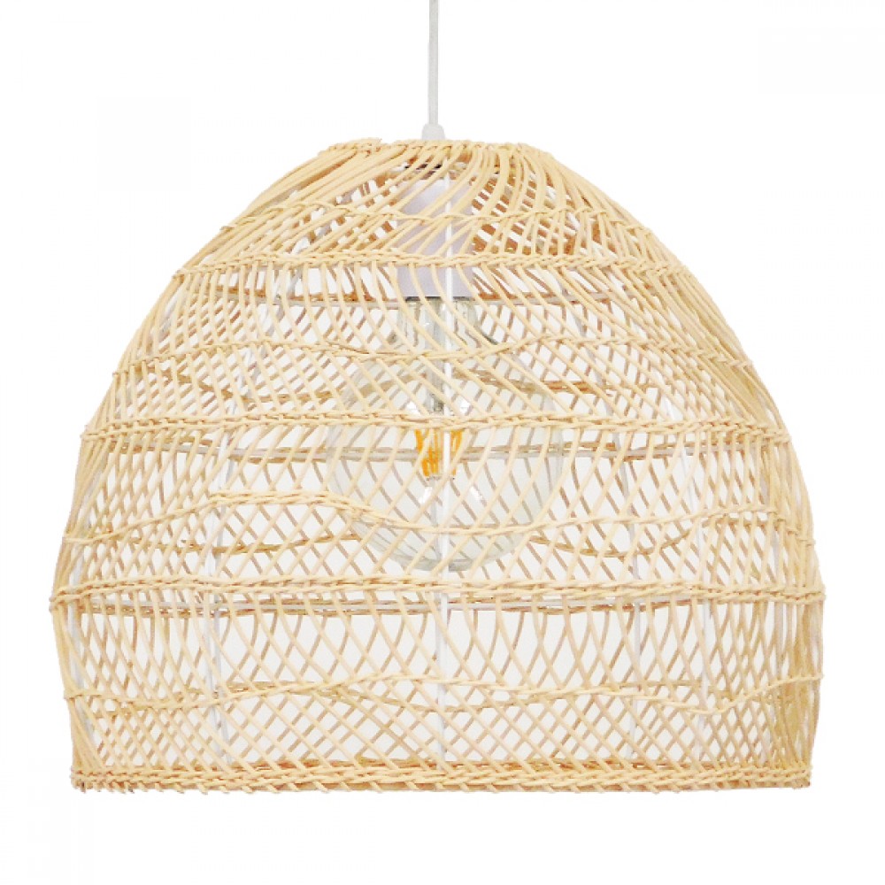 GloboStar® MALIBU 00973 Vintage Κρεμαστό Φωτιστικό Οροφής Μονόφωτο 1 x E27 Μπεζ Ξύλινο Μπαμπού Φ40 x Y35cm