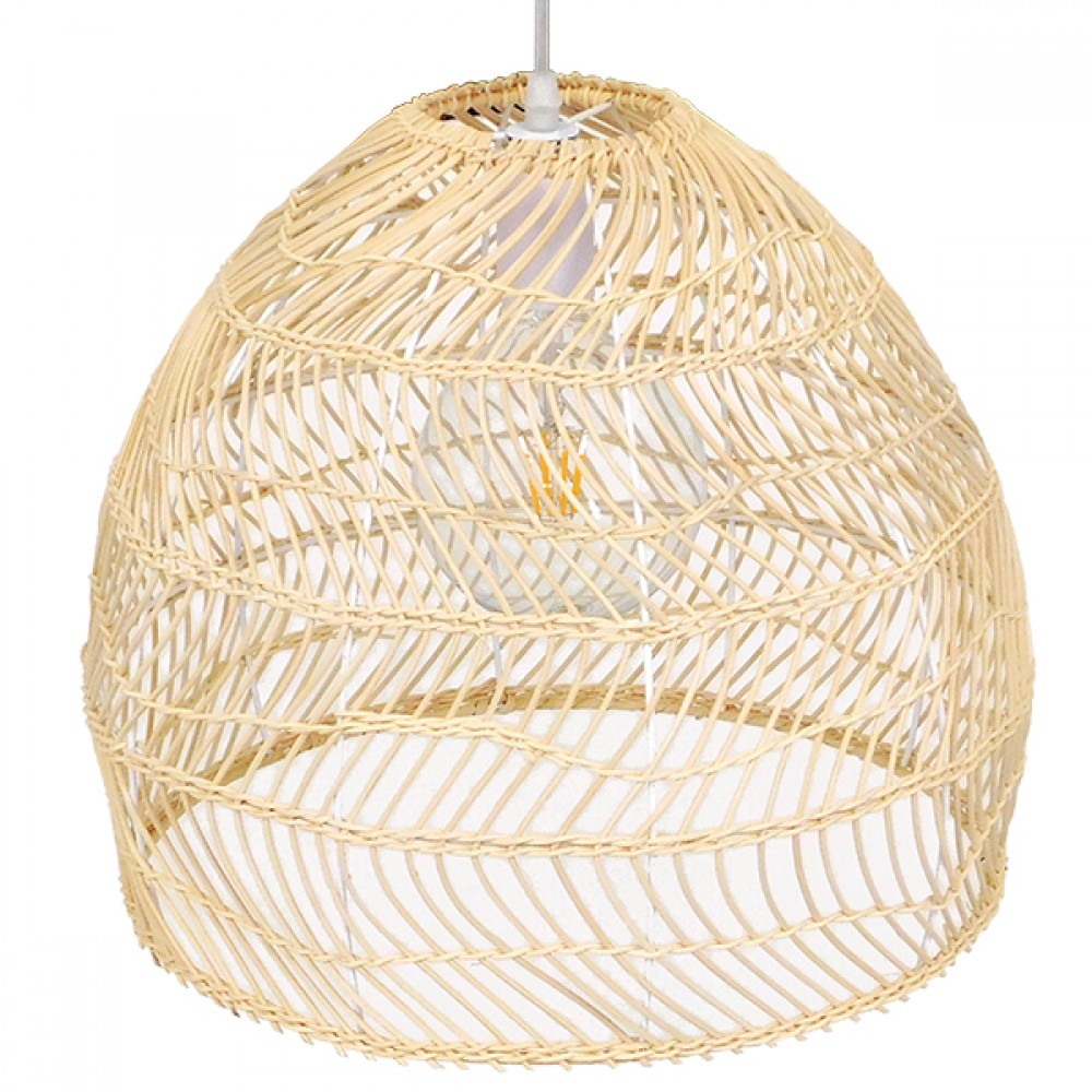 GloboStar® MALIBU 00973 Vintage Κρεμαστό Φωτιστικό Οροφής Μονόφωτο 1 x E27 Μπεζ Ξύλινο Μπαμπού Φ40 x Y35cm