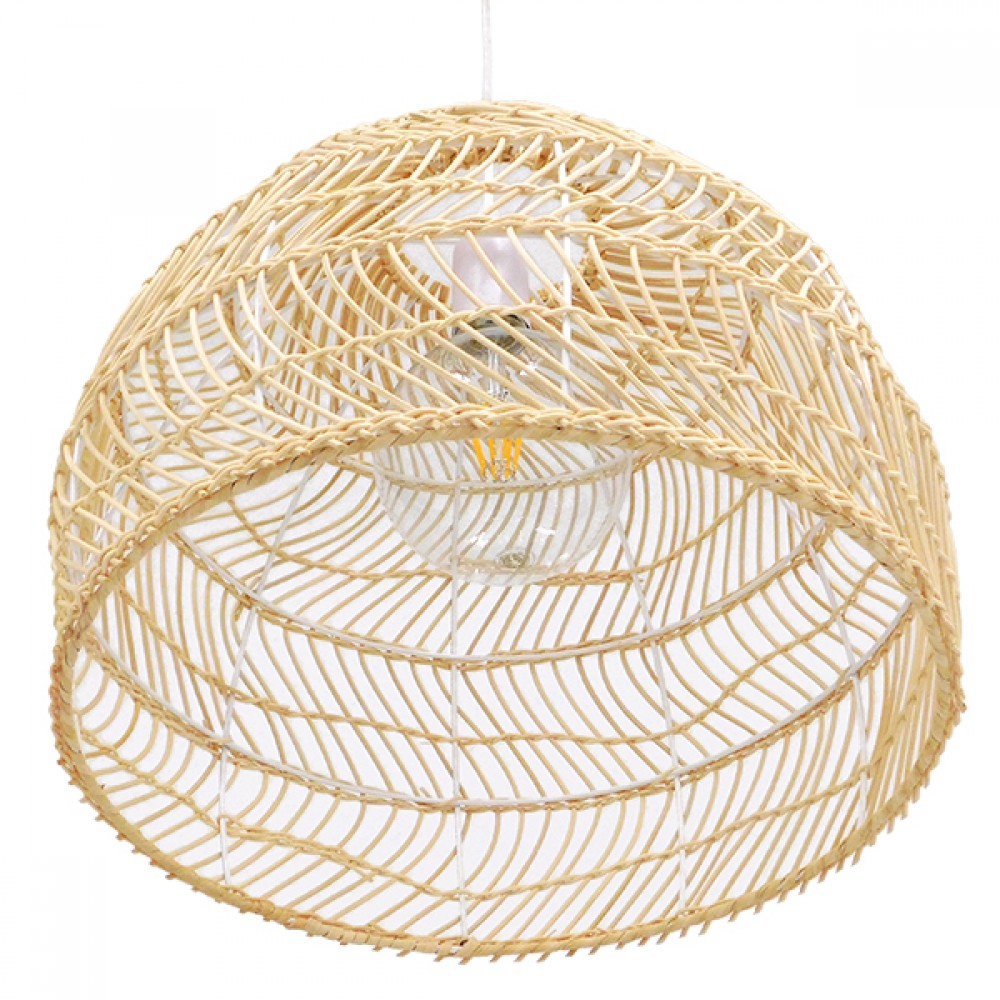 GloboStar® MALIBU 00973 Vintage Κρεμαστό Φωτιστικό Οροφής Μονόφωτο 1 x E27 Μπεζ Ξύλινο Μπαμπού Φ40 x Y35cm