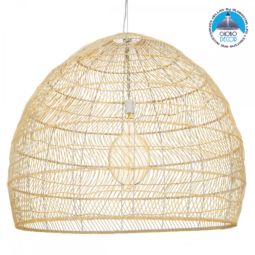 GLOBOSTAR® MALIBU 00974 Boho Κρεμαστό Φωτιστικό Οροφής με Ντουί 1 x E27 AC 220-240V IP20 - Μπεζ - Μ100 x Π100 x Y86cm