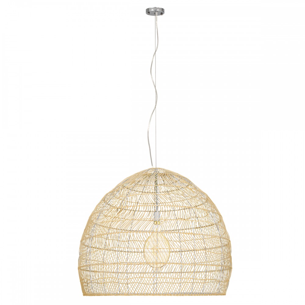 GloboStar® MALIBU 00974 Vintage Κρεμαστό Φωτιστικό Οροφής Μονόφωτο 1 x E27 Μπεζ Ξύλινο Μπαμπού Φ100 x Y86cm