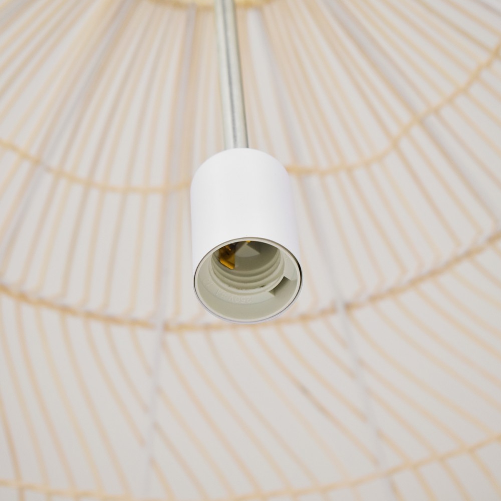 GloboStar® MALIBU 00974 Vintage Κρεμαστό Φωτιστικό Οροφής Μονόφωτο 1 x E27 Μπεζ Ξύλινο Μπαμπού Φ100 x Y86cm