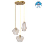 GloboStar® AMARIS 00978 Μοντέρνο Κρεμαστό Φωτιστικό Οροφής Τρίφωτο 3 x E27 Γυάλινο Φιμέ Μελί Φ50 x Υ30cm