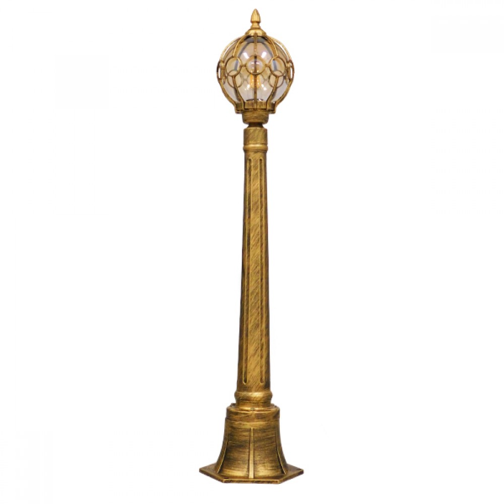 GloboStar® ETOILE 00985 Vintage Φωτιστικό Κολωνάκι Κήπου Μονόφωτο 1 x E27 Μπρονζέ Χρυσό Μεταλλικό Πλέγμα με Μελί Γυάλινη Μπάλα D18 x H102cm