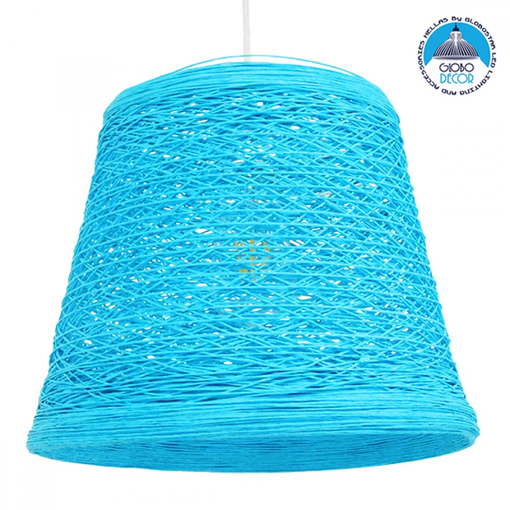 GloboStar® PLAYROOM 00995 Vintage Κρεμαστό Φωτιστικό Καμπάνα Μονόφωτο 1 x E27 IP20 Μπλε Rattan - Μ32 x Π32 x Υ27cm