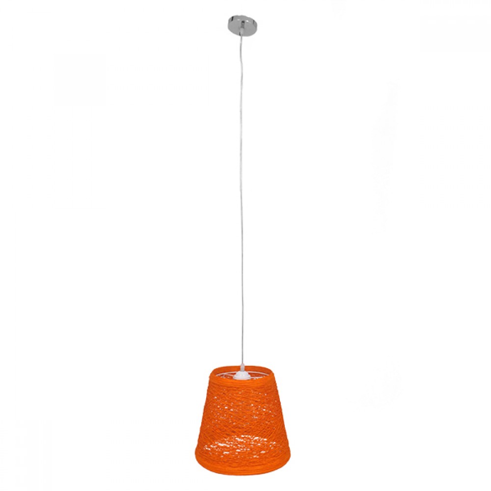 GloboStar® PLAYROOM 00997 Vintage Κρεμαστό Φωτιστικό Καμπάνα Μονόφωτο 1 x E27 IP20 Πορτοκαλί Rattan - Μ32 x Π32 x Υ27cm