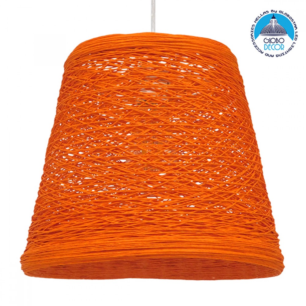 GloboStar® PLAYROOM 00997 Vintage Κρεμαστό Φωτιστικό Καμπάνα Μονόφωτο 1 x E27 IP20 Πορτοκαλί Rattan - Μ32 x Π32 x Υ27cm