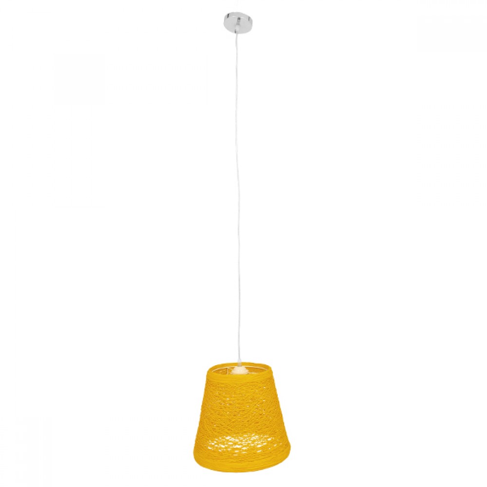 GloboStar® PLAYROOM 00998 Vintage Κρεμαστό Φωτιστικό Καμπάνα Μονόφωτο 1 x E27 IP20 Κίτρινο Rattan - Μ32 x Π32 x Υ27cm