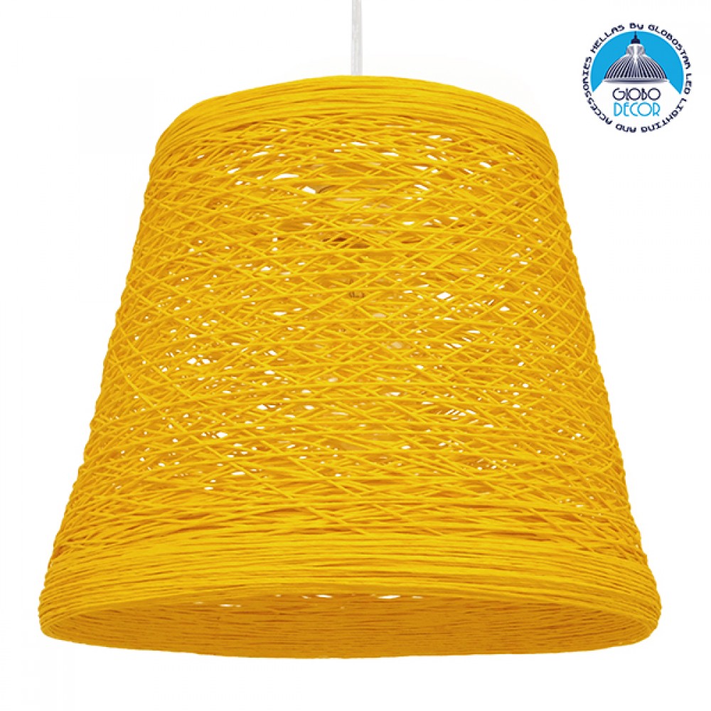 GloboStar® PLAYROOM 00998 Vintage Κρεμαστό Φωτιστικό Καμπάνα Μονόφωτο 1 x E27 IP20 Κίτρινο Rattan - Μ32 x Π32 x Υ27cm