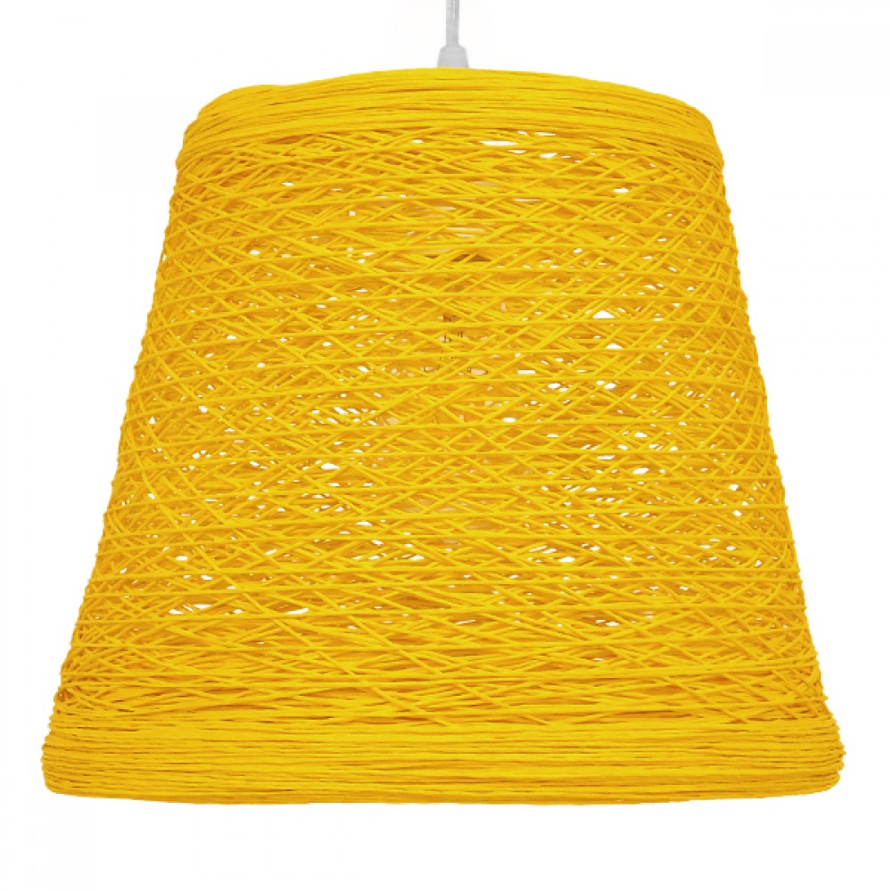 GloboStar® PLAYROOM 00998 Vintage Κρεμαστό Φωτιστικό Οροφής Μονόφωτο 1 x E27 Κίτρινο Ξύλινο Ψάθινο Rattan Φ32 x Υ27cm