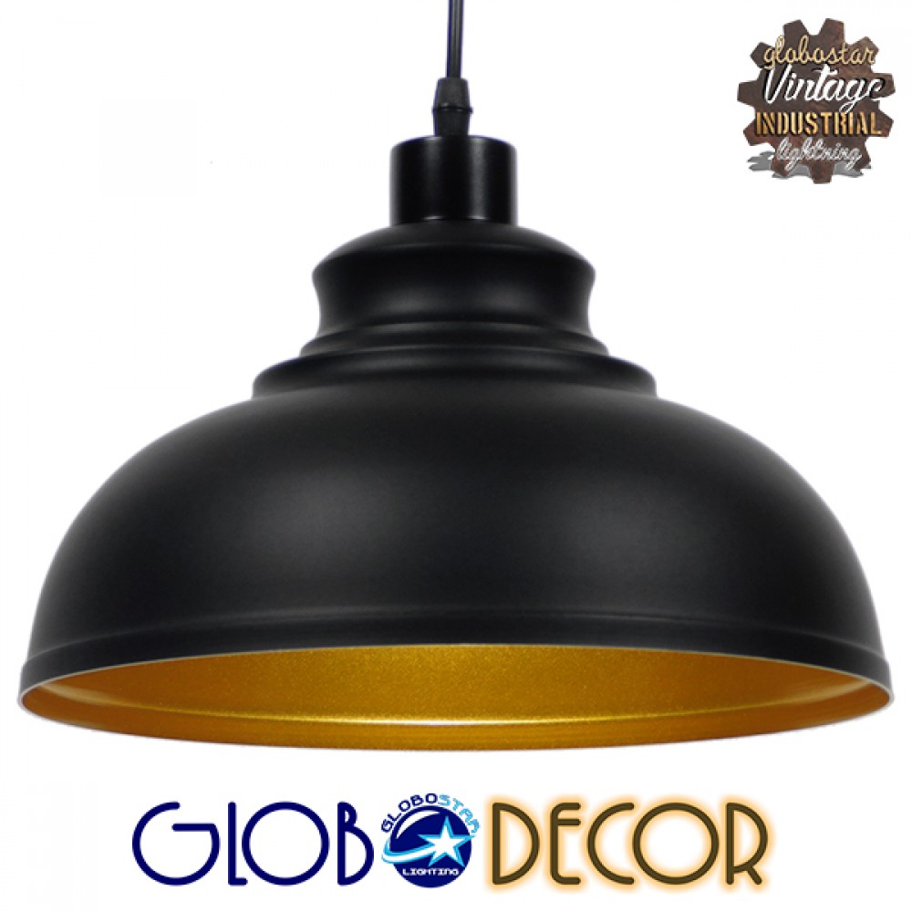 GLOBOSTAR® ANDY 01000 Μοντέρνο Κρεμαστό Φωτιστικό Οροφής με Ντουί 1 x E27 AC 220-240V IP20 - Μαύρο & Χρυσό - Μ35 x Π35 x Υ28cm