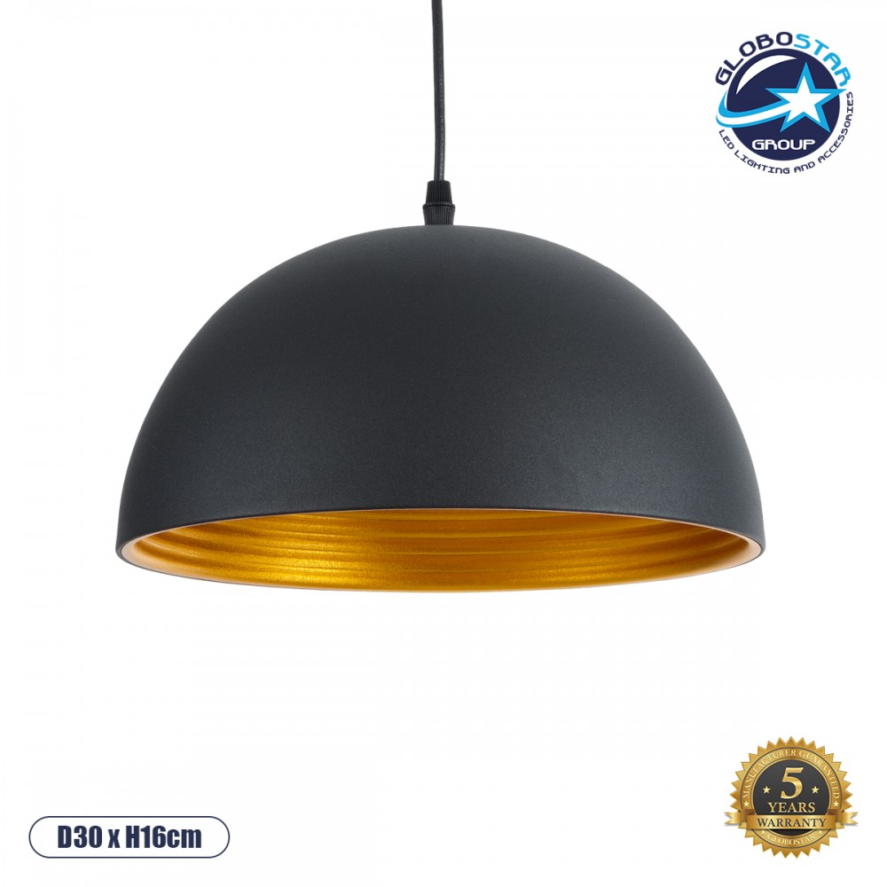 GLOBOSTAR® MEDEA 01004 Μοντέρνο Κρεμαστό Φωτιστικό Οροφής με Ντουί 1 x E27 AC 220-240V IP20 - Μαύρο & Χρυσό - Μ30 x Π30 x Υ16cm