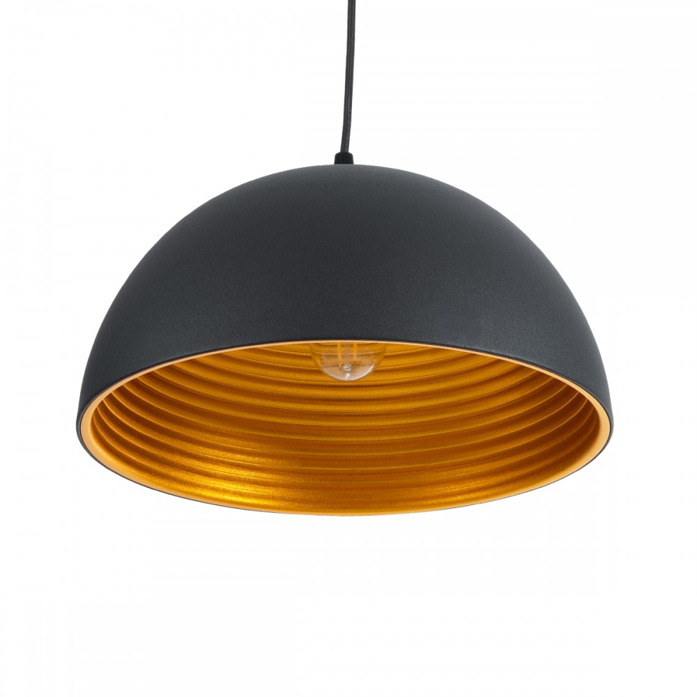 GloboStar® MEDEA 01004 Μοντέρνο Κρεμαστό Φωτιστικό Οροφής Μονόφωτο 1 x E27 AC220-240V IP20 - Φ30 x Y16cm - Μαύρο με Χρυσό Μεταλλικό Καμπάνα - 5 Χρόνια Εγγύηση