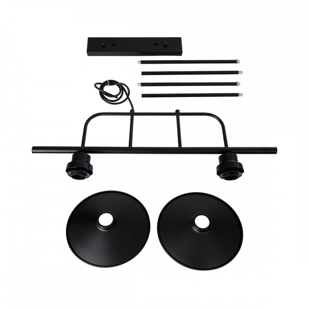 GloboStar® REGAL 01007 Vintage Industrial Φωτιστικό Οροφής Δίφωτο 2 x E27 Μαύρο Μεταλλικό Ράγα Μ67 x Π26 x Υ85cm