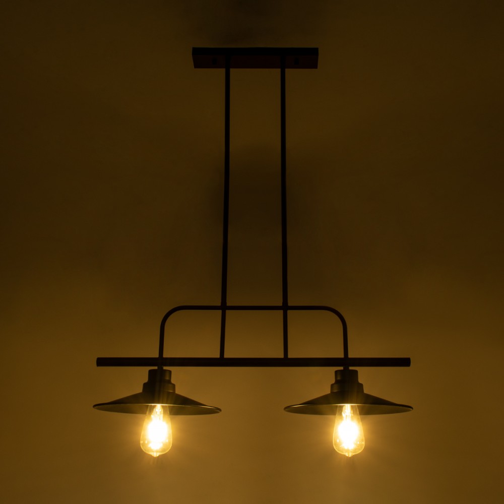 GloboStar® REGAL 01007 Vintage Industrial Φωτιστικό Οροφής Δίφωτο 2 x E27 Μαύρο Μεταλλικό Ράγα Μ67 x Π26 x Υ85cm