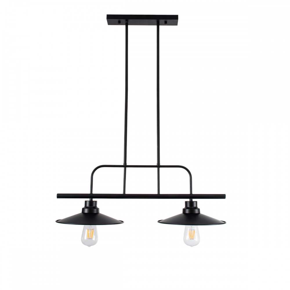 GloboStar® REGAL 01007 Vintage Industrial Φωτιστικό Οροφής Δίφωτο 2 x E27 Μαύρο Μεταλλικό Ράγα Μ67 x Π26 x Υ85cm