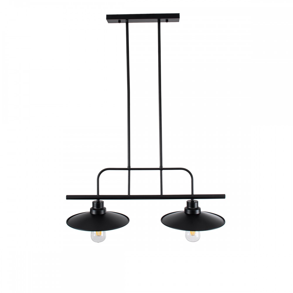 GloboStar® REGAL 01007 Vintage Industrial Φωτιστικό Οροφής Δίφωτο 2 x E27 Μαύρο Μεταλλικό Ράγα Μ67 x Π26 x Υ85cm