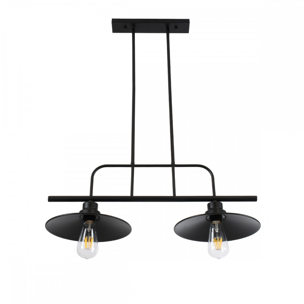 GloboStar® REGAL 01007 Vintage Industrial Φωτιστικό Οροφής Δίφωτο 2 x E27 Μαύρο Μεταλλικό Ράγα Μ67 x Π26 x Υ85cm