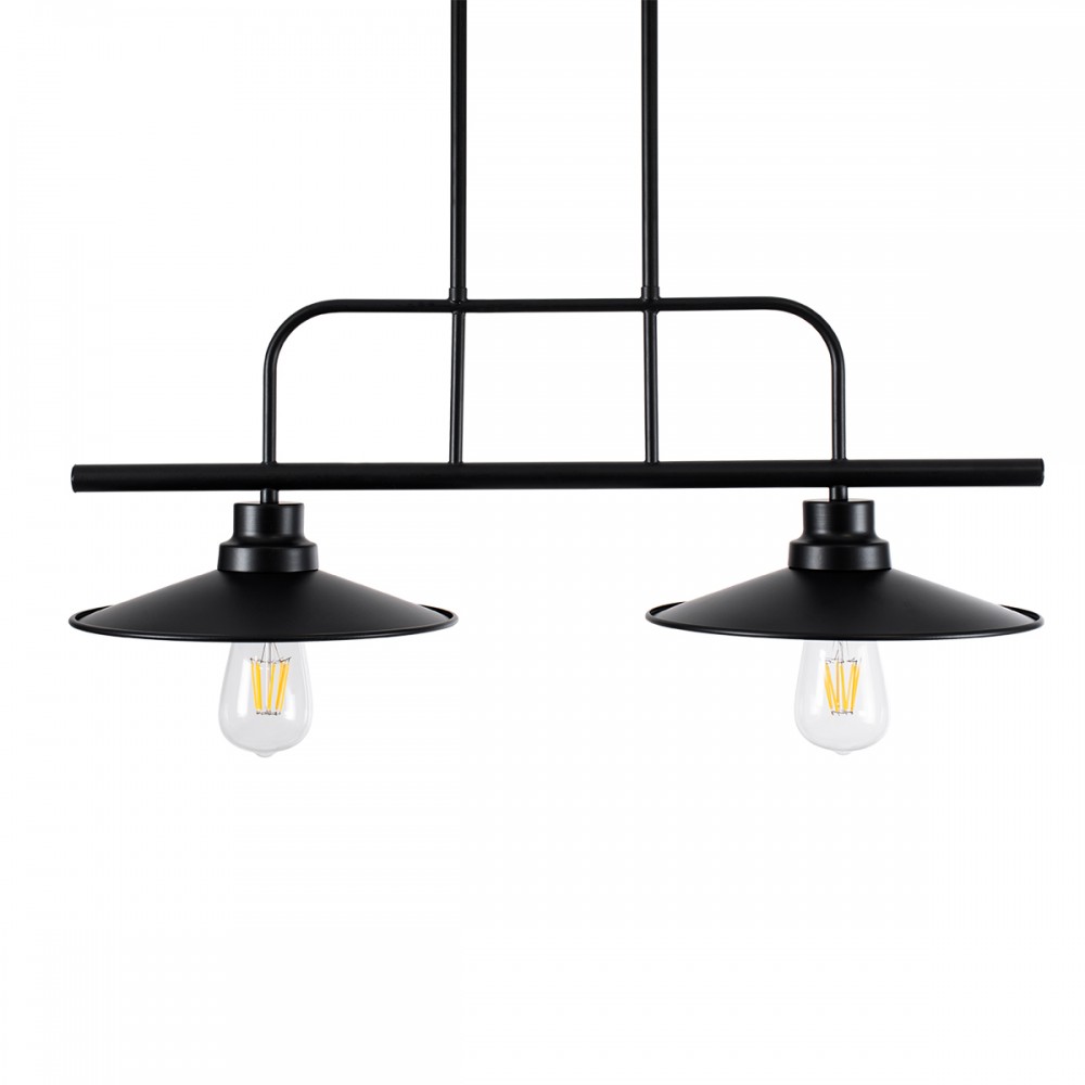 GloboStar® REGAL 01007 Vintage Industrial Φωτιστικό Οροφής Δίφωτο 2 x E27 Μαύρο Μεταλλικό Ράγα Μ67 x Π26 x Υ85cm