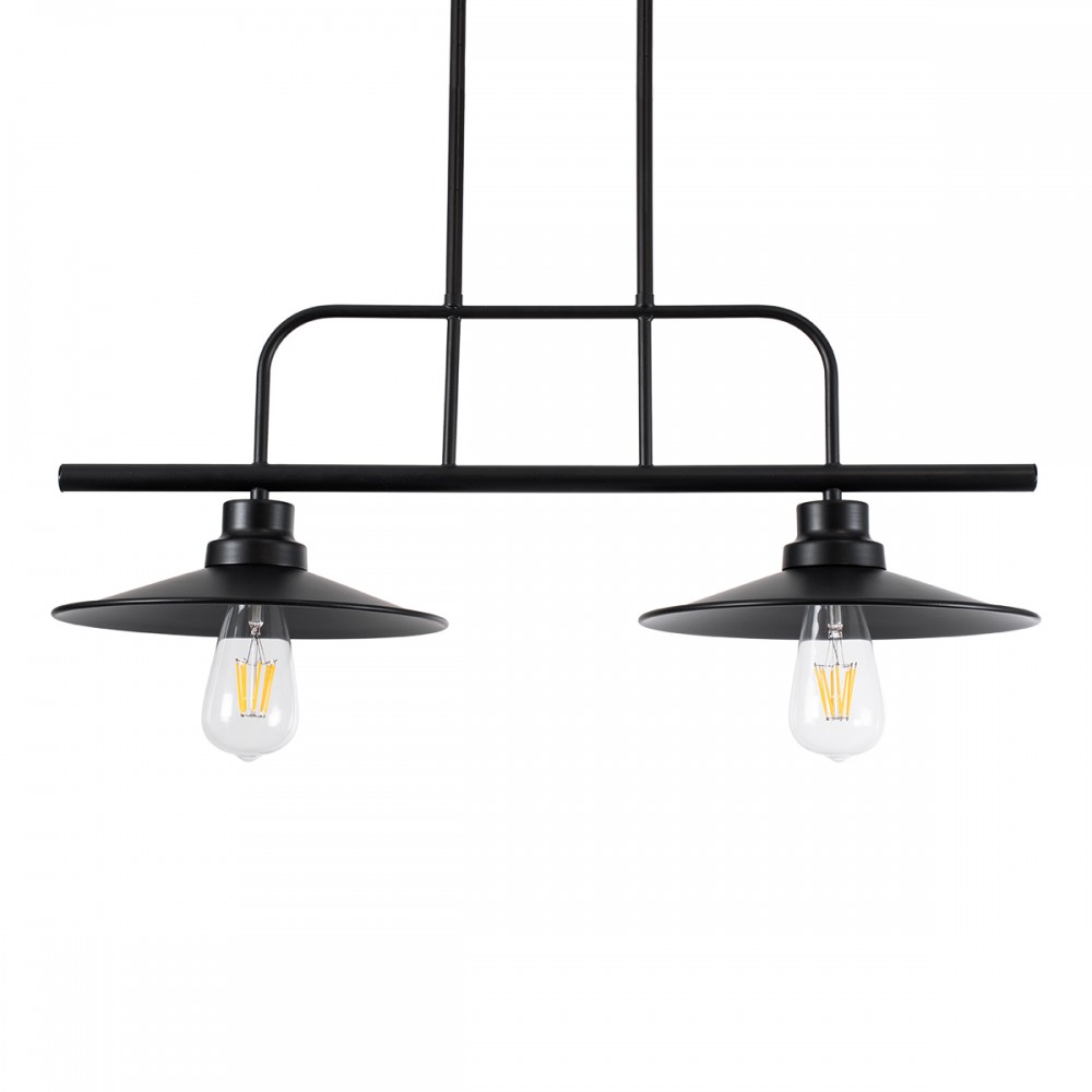 GloboStar® REGAL 01007 Vintage Industrial Φωτιστικό Οροφής Δίφωτο 2 x E27 Μαύρο Μεταλλικό Ράγα Μ67 x Π26 x Υ85cm