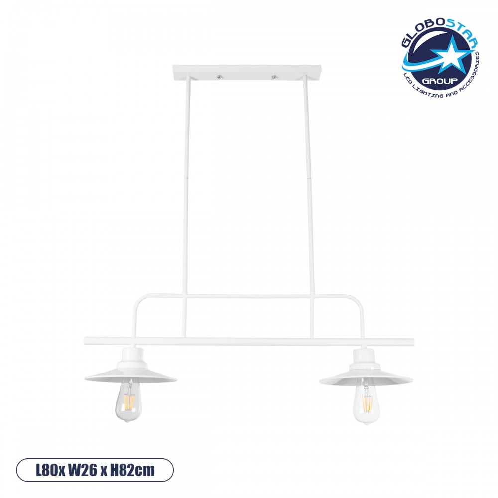 GloboStar® REGAL 01008 Vintage Φωτιστικό Οροφής Ράγα Δίφωτο 2 x E27 IP20 Λευκό Μέταλλο - Μ80 x Π26 x Υ82cm