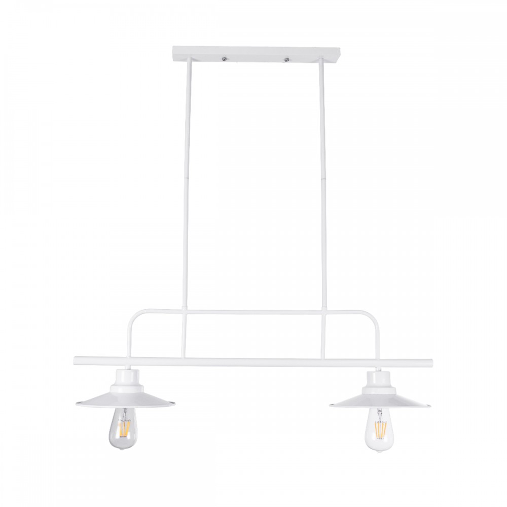 GloboStar® REGAL 01008 Vintage Industrial Φωτιστικό Οροφής Δίφωτο 2 x E27 Λευκό Μεταλλικό Ράγα Μ67 x Π26 x Υ85cm