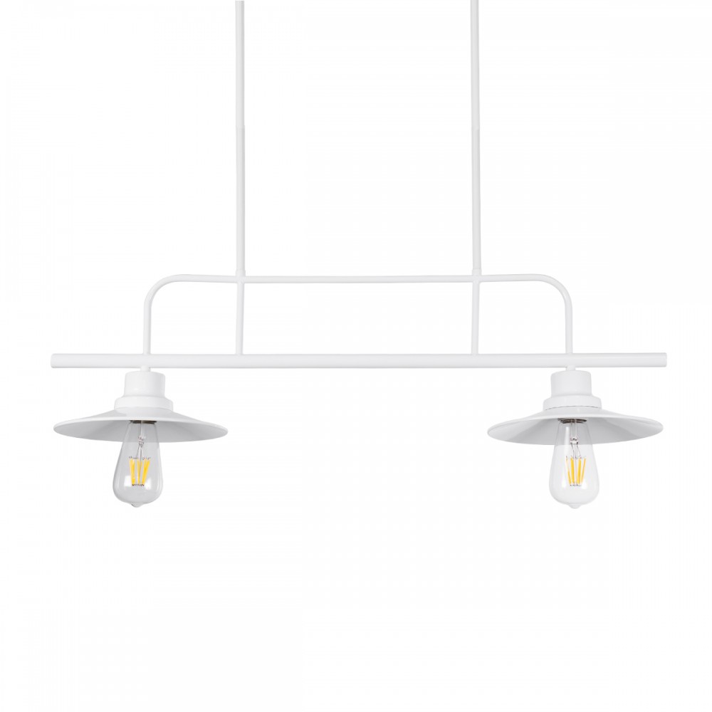 GloboStar® REGAL 01008 Vintage Industrial Φωτιστικό Οροφής Δίφωτο 2 x E27 Λευκό Μεταλλικό Ράγα Μ67 x Π26 x Υ85cm