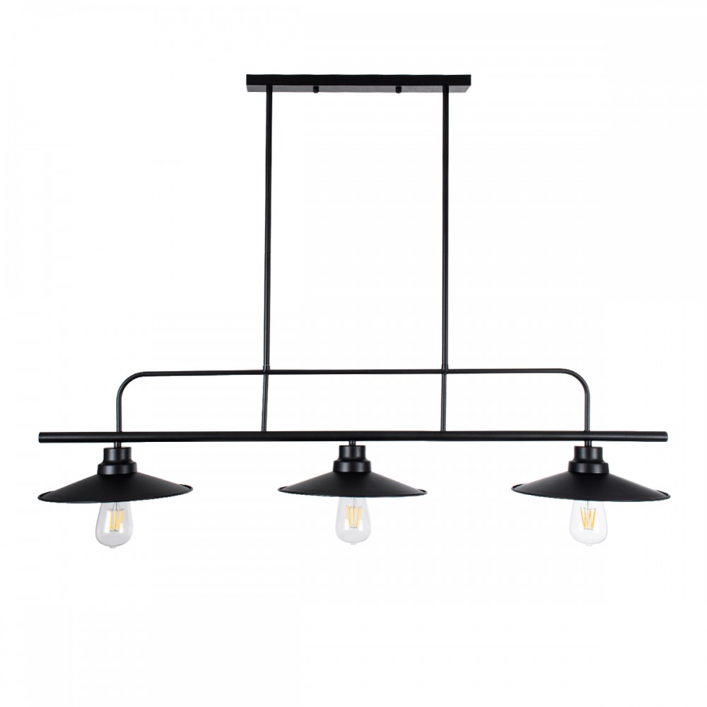 GloboStar® REGAL 01009 Vintage Industrial Φωτιστικό Οροφής Τρίφωτο 3 x E27 Μαύρο Μεταλλικό Ράγα Μ113 x Π26 x Υ85cm