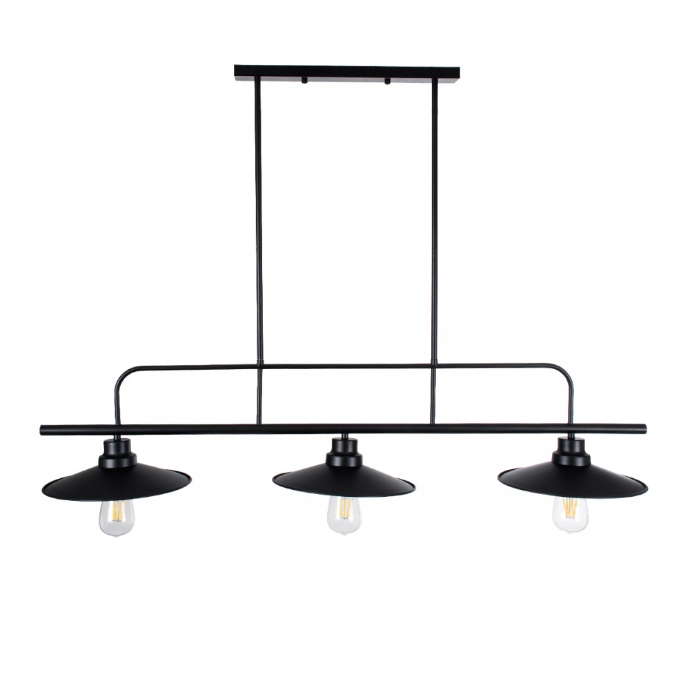 GloboStar® REGAL 01009 Vintage Industrial Φωτιστικό Οροφής Τρίφωτο 3 x E27 Μαύρο Μεταλλικό Ράγα Μ113 x Π26 x Υ85cm