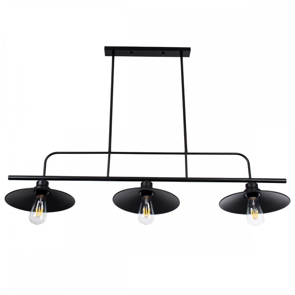GloboStar® REGAL 01009 Vintage Industrial Φωτιστικό Οροφής Τρίφωτο 3 x E27 Μαύρο Μεταλλικό Ράγα Μ113 x Π26 x Υ85cm