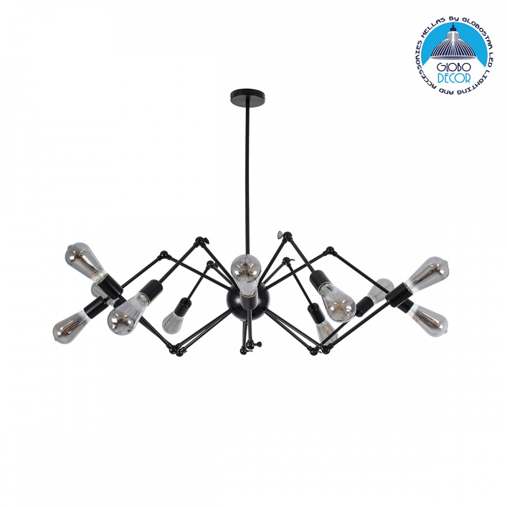 GloboStar® SPIDER 01012 Vintage Φωτιστικό Οροφής Πλέγμα Πολύφωτο 12 x E27 IP20 Μαύρο Μέταλλο - Μ100 x Π100 x Υ40cm
