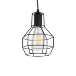 GloboStar® CAGE BLACK 01017 Vintage Industrial Κρεμαστό Φωτιστικό Οροφής Μονόφωτο 1 x E27 AC220-240V - Φ15 x Υ20cm - Μαύρο Μεταλλικό Πλέγμα - 5 Χρόνια Εγγύηση
