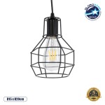 GloboStar® CAGE BLACK 01017 Vintage Industrial Κρεμαστό Φωτιστικό Οροφής Μονόφωτο 1 x E27 AC220-240V - Φ15 x Υ20cm - Μαύρο Μεταλλικό Πλέγμα - 5 Χρόνια Εγγύηση