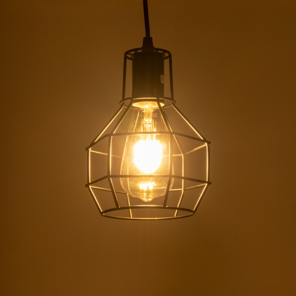 GloboStar® CAGE BLACK 01017 Vintage Industrial Κρεμαστό Φωτιστικό Οροφής Μονόφωτο 1 x E27 AC220-240V - Φ15 x Υ20cm - Μαύρο Μεταλλικό Πλέγμα - 5 Χρόνια Εγγύηση