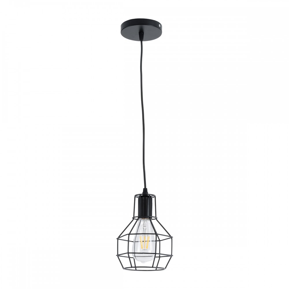 GloboStar® CAGE BLACK 01017 Vintage Industrial Κρεμαστό Φωτιστικό Οροφής Μονόφωτο 1 x E27 AC220-240V - Φ15 x Υ20cm - Μαύρο Μεταλλικό Πλέγμα - 5 Χρόνια Εγγύηση