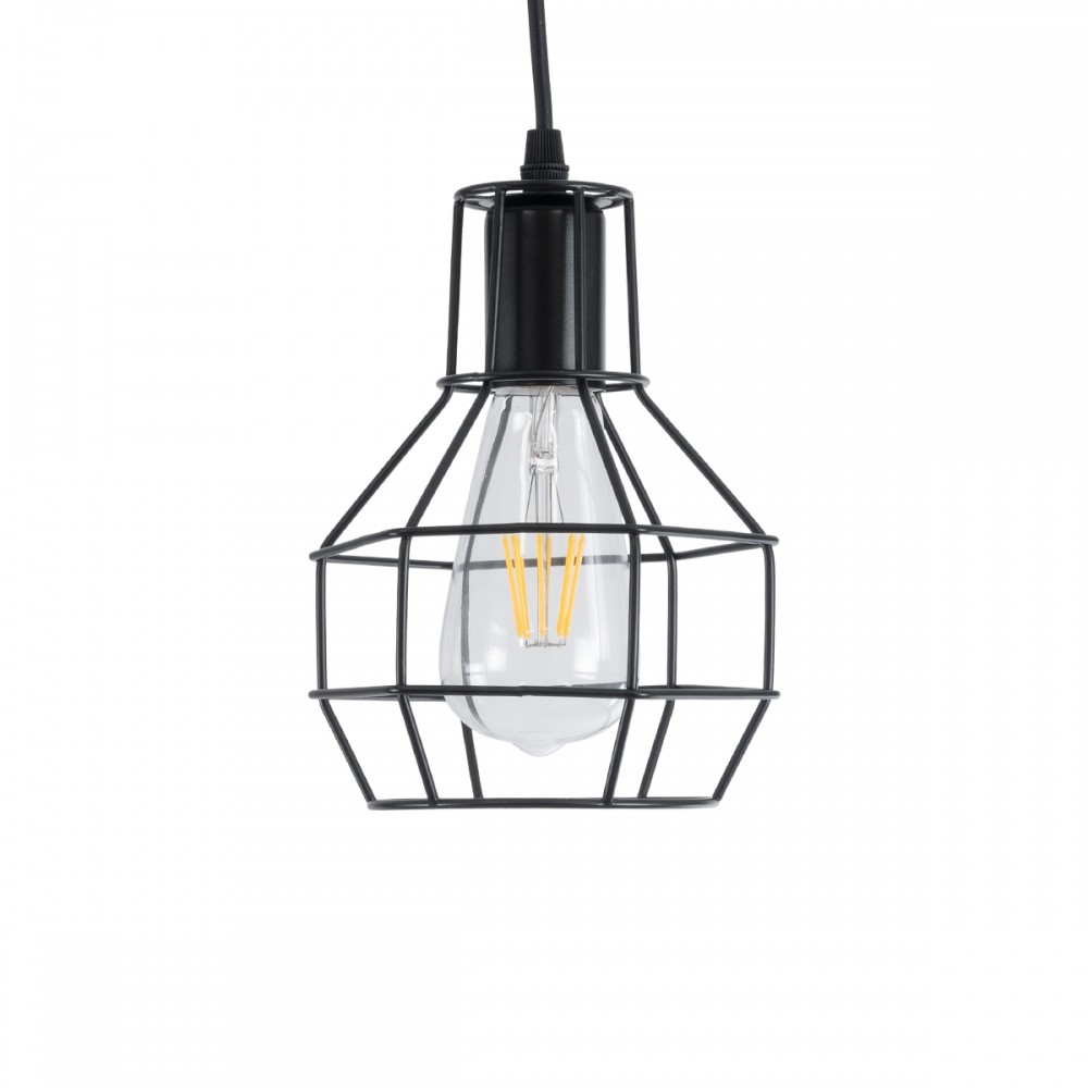 GloboStar® CAGE BLACK 01017 Vintage Industrial Κρεμαστό Φωτιστικό Οροφής Μονόφωτο 1 x E27 AC220-240V - Φ15 x Υ20cm - Μαύρο Μεταλλικό Πλέγμα - 5 Χρόνια Εγγύηση