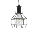 GloboStar® CAGE BLACK 01017 Vintage Industrial Κρεμαστό Φωτιστικό Οροφής Μονόφωτο 1 x E27 AC220-240V - Φ15 x Υ20cm - Μαύρο Μεταλλικό Πλέγμα - 5 Χρόνια Εγγύηση