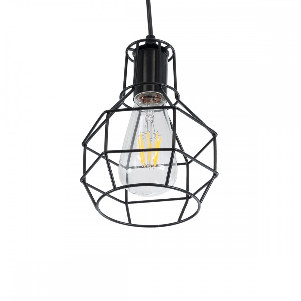 GloboStar® CAGE BLACK 01017 Vintage Industrial Κρεμαστό Φωτιστικό Οροφής Μονόφωτο 1 x E27 AC220-240V - Φ15 x Υ20cm - Μαύρο Μεταλλικό Πλέγμα - 5 Χρόνια Εγγύηση