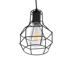GloboStar® CAGE BLACK 01017 Vintage Industrial Κρεμαστό Φωτιστικό Οροφής Μονόφωτο 1 x E27 AC220-240V - Φ15 x Υ20cm - Μαύρο Μεταλλικό Πλέγμα - 5 Χρόνια Εγγύηση