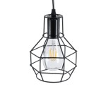 GloboStar® CAGE BLACK 01017 Vintage Industrial Κρεμαστό Φωτιστικό Οροφής Μονόφωτο 1 x E27 AC220-240V - Φ15 x Υ20cm - Μαύρο Μεταλλικό Πλέγμα - 5 Χρόνια Εγγύηση