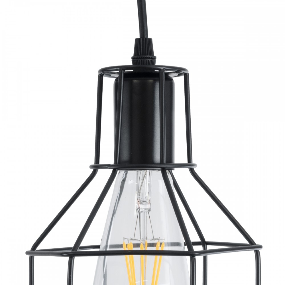 GloboStar® CAGE BLACK 01017 Vintage Industrial Κρεμαστό Φωτιστικό Οροφής Μονόφωτο 1 x E27 AC220-240V - Φ15 x Υ20cm - Μαύρο Μεταλλικό Πλέγμα - 5 Χρόνια Εγγύηση