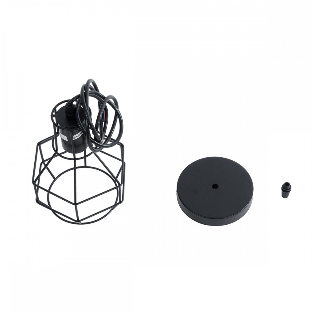 GloboStar® CAGE BLACK 01017 Vintage Industrial Κρεμαστό Φωτιστικό Οροφής Μονόφωτο 1 x E27 AC220-240V - Φ15 x Υ20cm - Μαύρο Μεταλλικό Πλέγμα - 5 Χρόνια Εγγύηση
