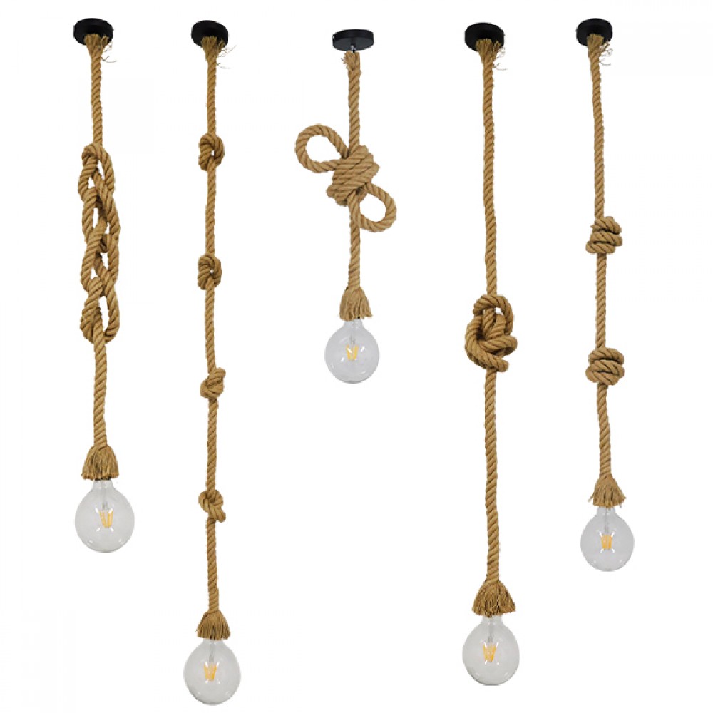 GLOBOSTAR® ROPE 01018 Boho Κρεμαστό Φωτιστικό Οροφής με Ντουί 1 x E27 AC 220-240V IP20 - Μπεζ - Μ3.5 x Π3.5 x Υ200cm