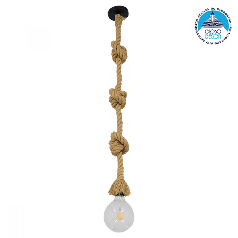 GLOBOSTAR® ROPE 01018 Boho Κρεμαστό Φωτιστικό Οροφής με Ντουί 1 x E27 AC 220-240V IP20 - Μπεζ - Μ3.5 x Π3.5 x Υ200cm