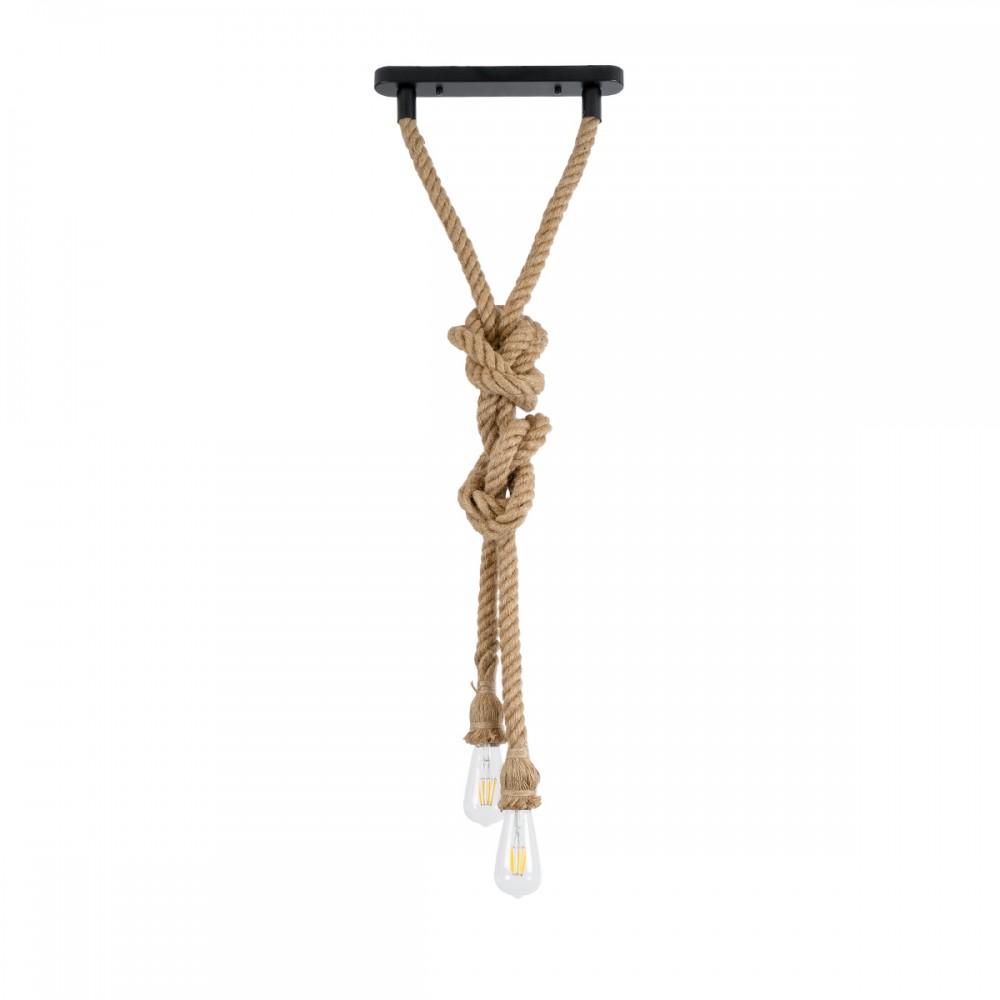 GLOBOSTAR® ROPE 01019 Boho Κρεμαστό Φωτιστικό Οροφής με Ντουί 2 x E27 AC 220-240V IP20 - Μπεζ - Μ38 x Π3.5 x Υ200cm