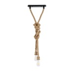 GloboStar® ROPE 01019 Vintage Industrial Κρεμαστό Φωτιστικό Οροφής Δίφωτο 2 x E27 AC220-240V IP20 - Μ38 x Π35.5 x Υ200cm - Μπεζ με 2 Μέτρα Σχοινί Τριχιά - 5 Χρόνια Εγγυηση