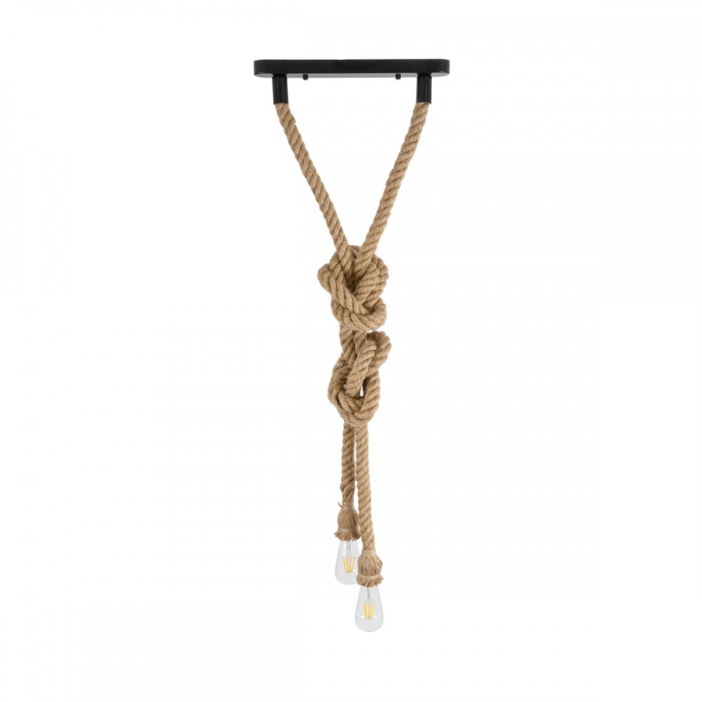 GloboStar® ROPE 01019 Vintage Industrial Κρεμαστό Φωτιστικό Οροφής Δίφωτο 2 x E27 AC220-240V IP20 - Μ38 x Π35.5 x Υ200cm - Μπεζ με 2 Μέτρα Σχοινί Τριχιά - 5 Χρόνια Εγγυηση
