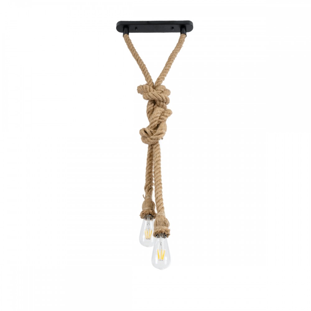 GloboStar® ROPE 01019 Vintage Industrial Κρεμαστό Φωτιστικό Οροφής Δίφωτο 2 x E27 AC220-240V IP20 - Μ38 x Π35.5 x Υ200cm - Μπεζ με 2 Μέτρα Σχοινί Τριχιά - 5 Χρόνια Εγγυηση