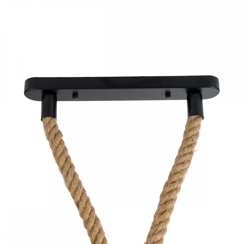 GloboStar® ROPE 01019 Vintage Industrial Κρεμαστό Φωτιστικό Οροφής Δίφωτο 2 x E27 AC220-240V IP20 - Μ38 x Π35.5 x Υ200cm - Μπεζ με 2 Μέτρα Σχοινί Τριχιά - 5 Χρόνια Εγγυηση