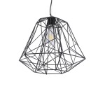 GloboStar® GRID 01022 Vintage Industrial Kρεμαστό Φωτιστικό Οροφής Μονόφωτο 1 x E27 AC220-240V - Φ40 x Υ33cm - Μαύρο Μεταλλικό Πλέγμα - 5 Χρόνια Εγγύηση